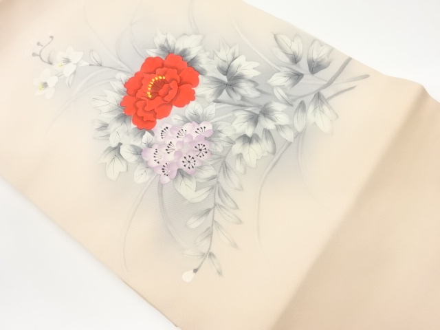 JAPANESE NAGOYA OBI / SHIOZE / HAND PAINTED / FLORAL PLANTS